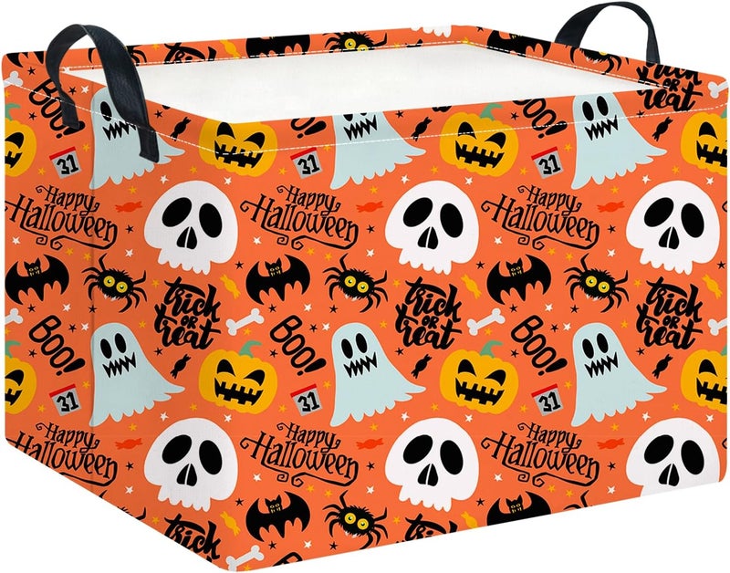 CLOCOR Rectangular Storage Basket,Collapsible Cute Pattern Storage Bin,Waterproof Books Box with Handles,Gift Basket(Spooky Halloween) - Image 1